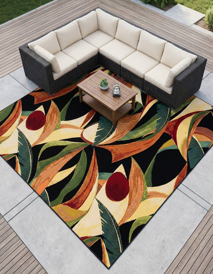 Detail image of 10' x 10'  Washable Botanical Indoor / Outdoor Square Rug