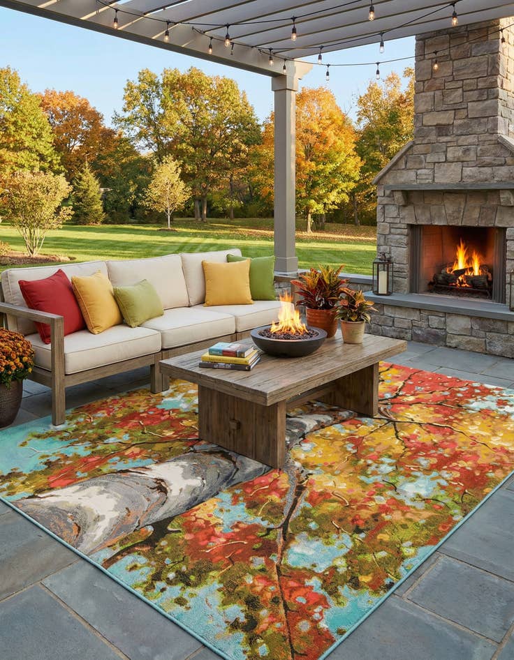 Detail image of 10' x 10'  Washable Botanical Indoor / Outdoor Square Rug