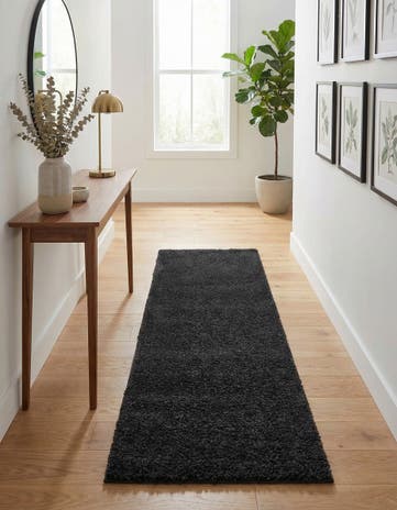 Charcoal Solid Frieze Runner Rug