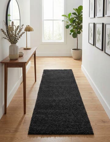 Charcoal Solid Frieze Runner Rug