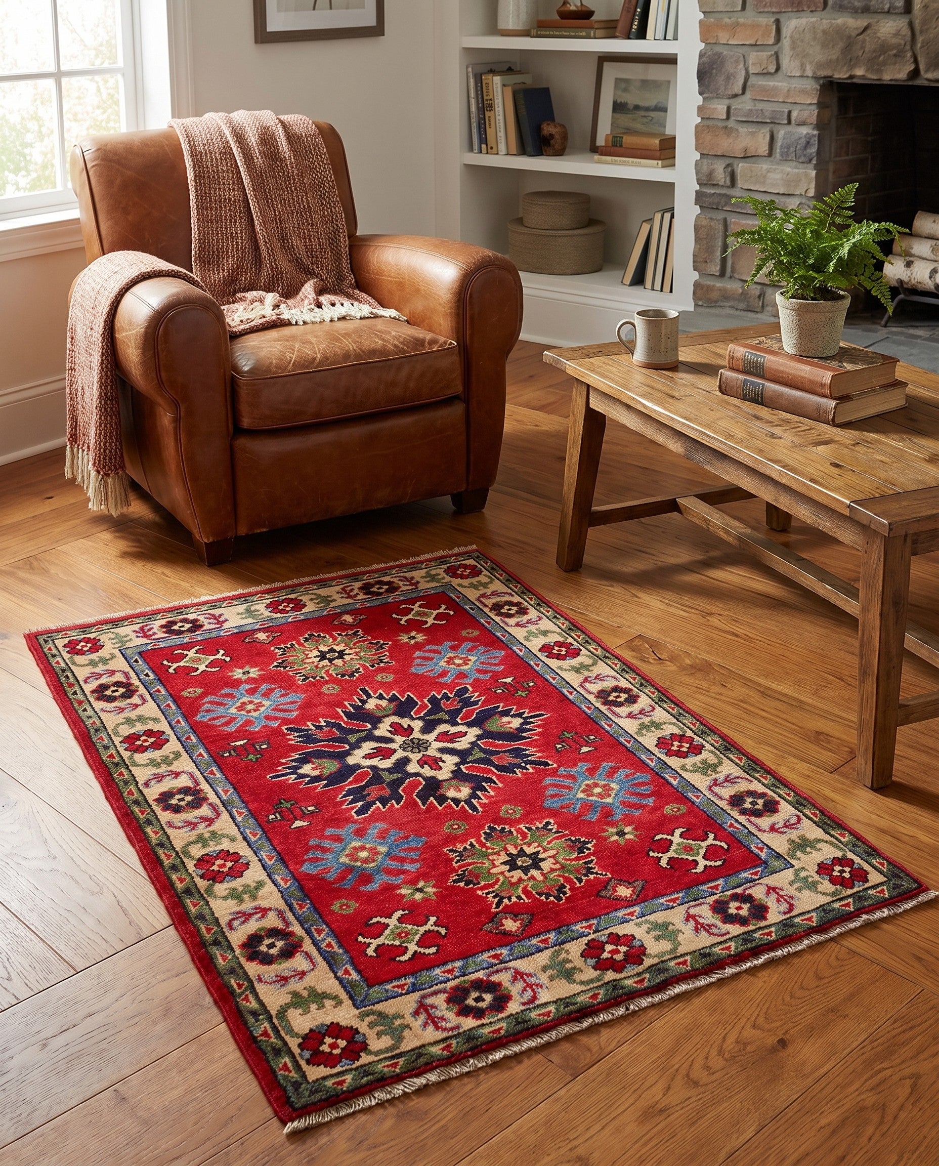 2' 7 x 4' Hand Knotted Kazak Rug