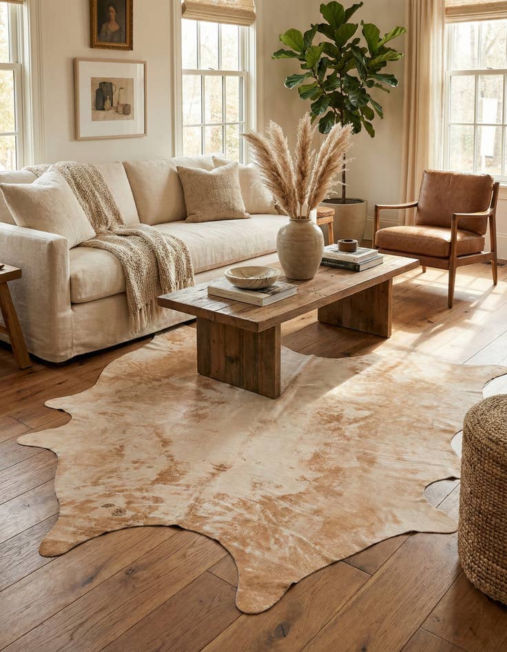 Detail image of 6' 4 x 6' 6 Cowhide Leather Square Rug