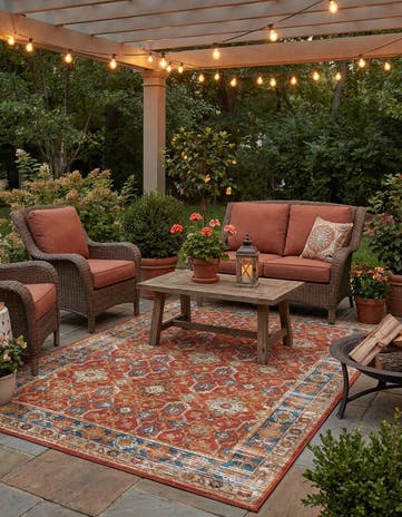Antique Red Easy-Clean Traditional Indoor / Outdoor Rug