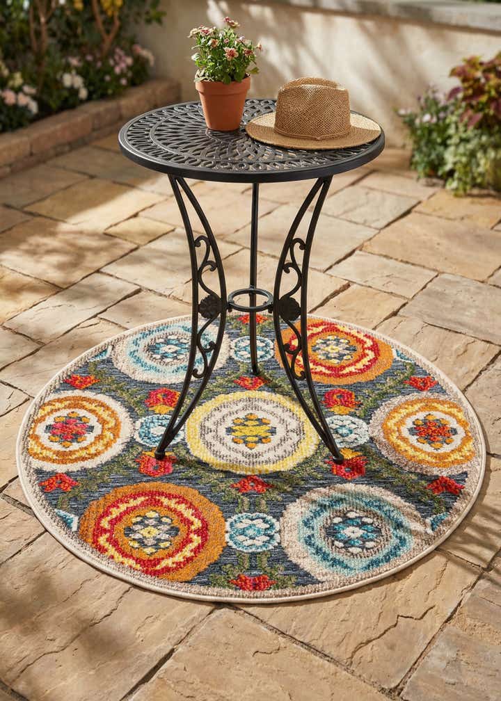 3' x 3' Easy-Clean Casablanca Indoor / Outdoor Round Rug
