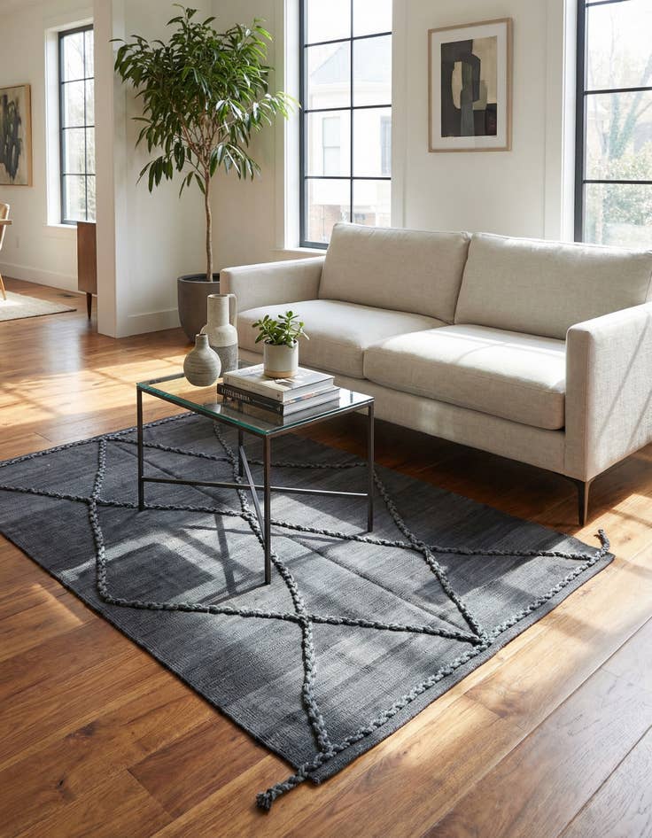 Detail image of 4' 2 x 5' 9 Hand Woven Kilim Modern Wool Rug