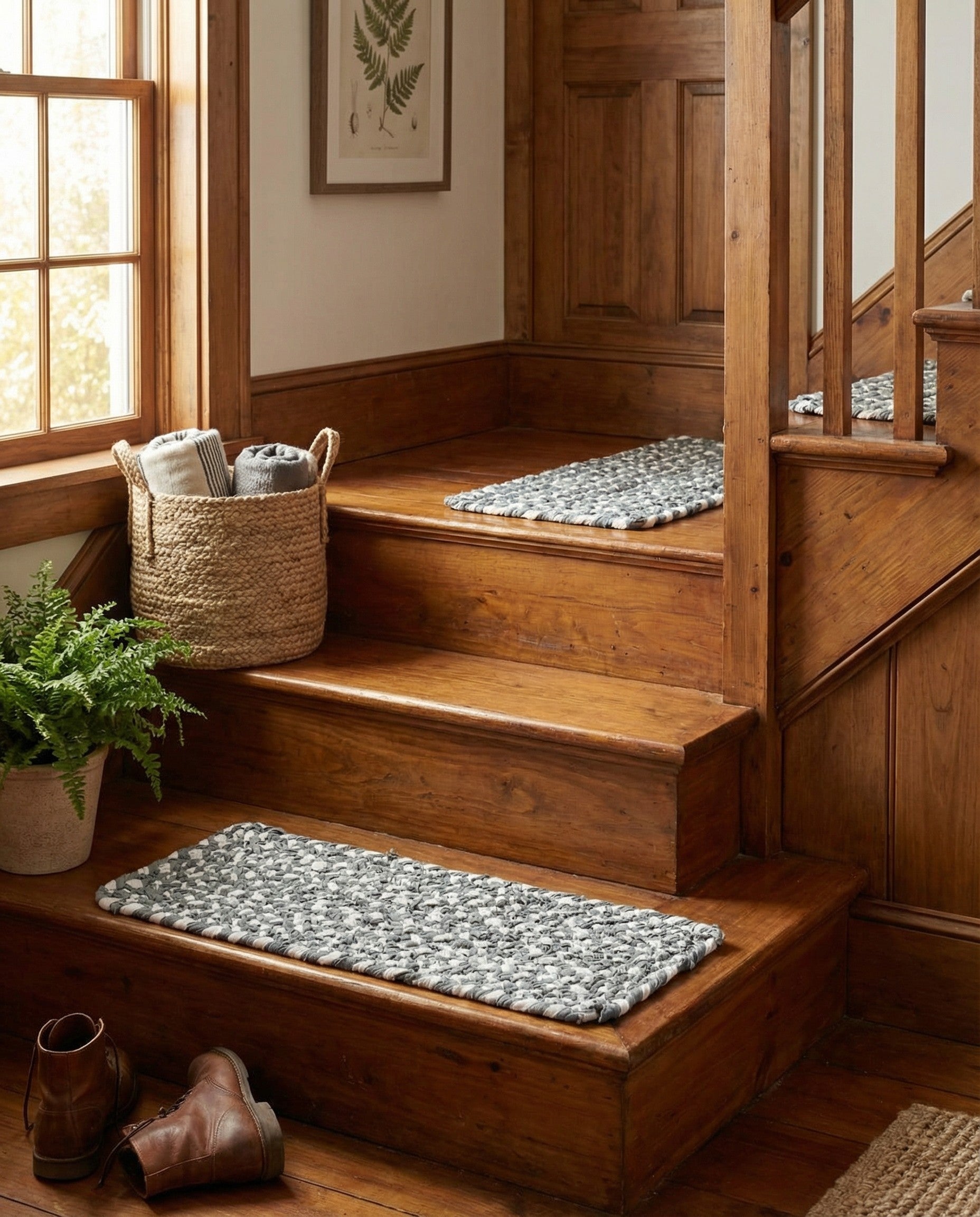 0' 9 x 2' 6  Hand Braided Chindi Stair Rug