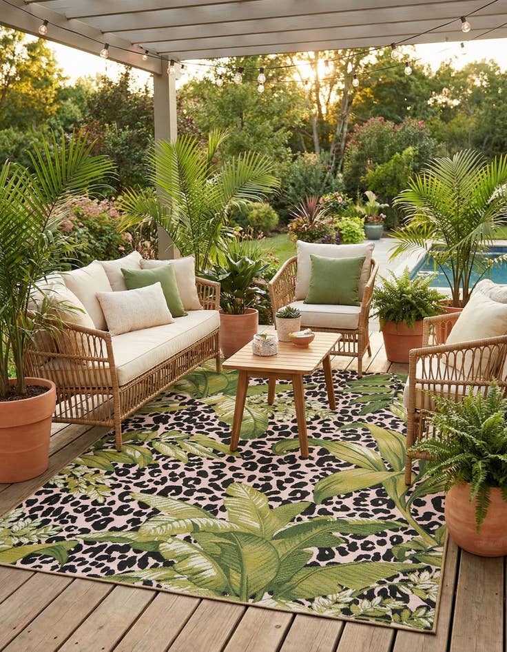 Detail image of 5' 3 x 8' Washable Botanical Indoor / Outdoor Rug