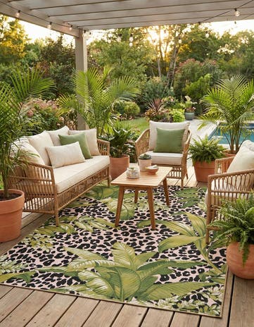 5' 3 x 8' Easy-Clean Botanical Indoor / Outdoor Rug