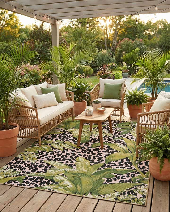 5' 3 x 8' Easy-Clean Botanical Indoor / Outdoor Rug