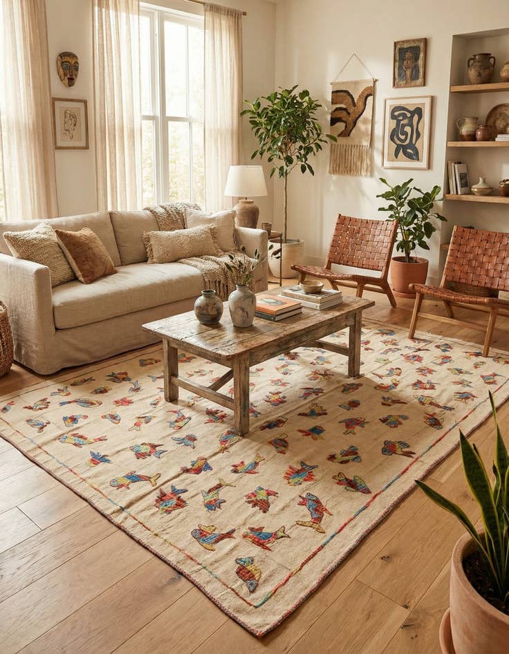 Detail image of 6' x 7' 7 Hand Woven Kilim Suzani Wool Square Rug