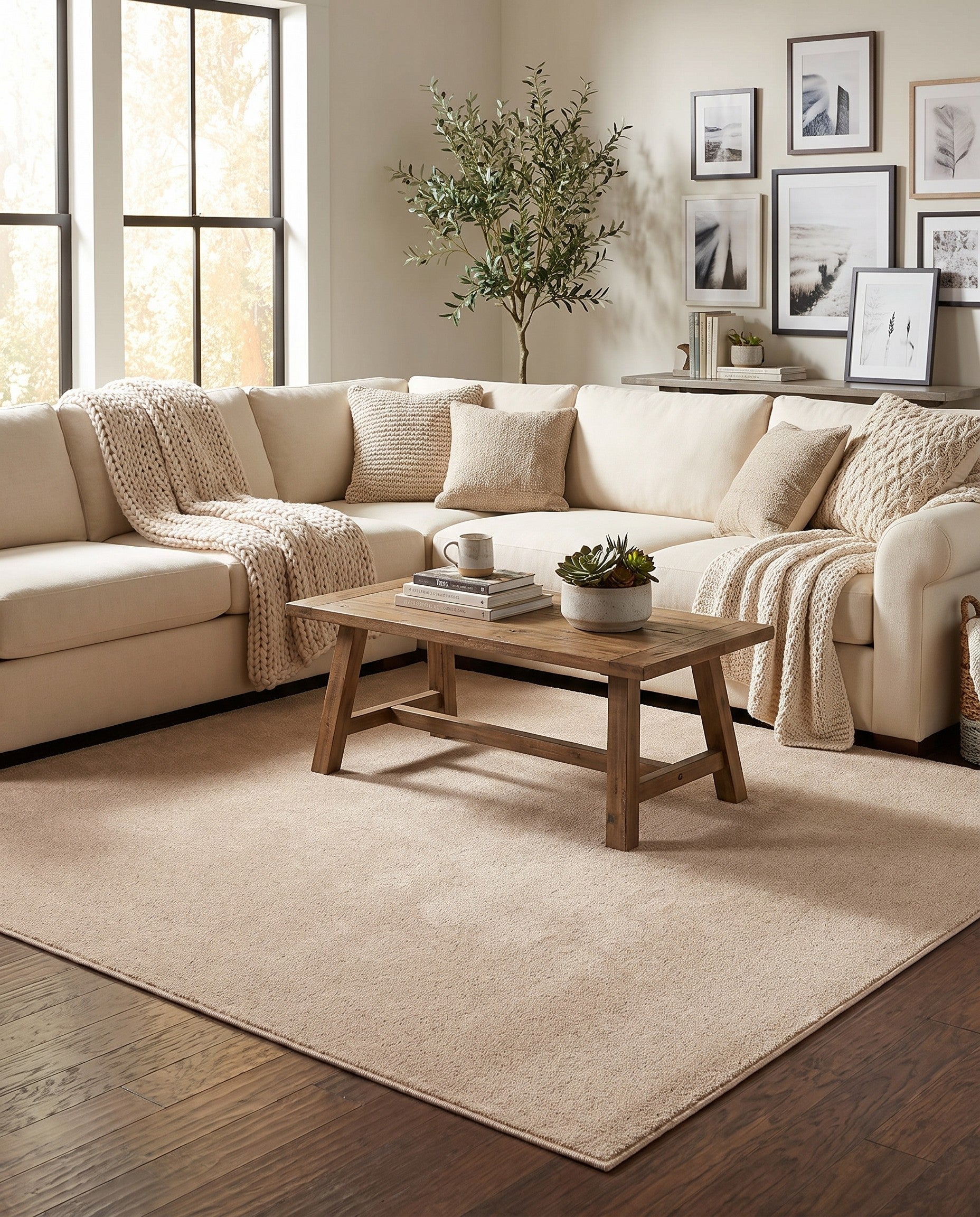 Light Brown Soft Touch Cloud Square Rug