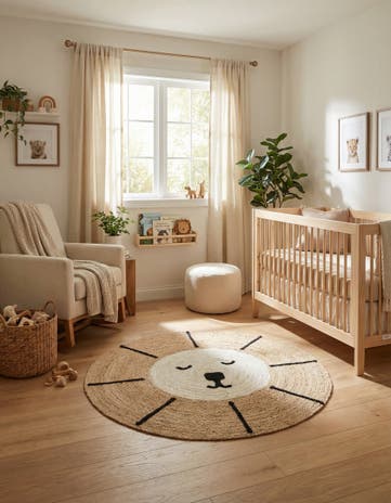 Natural and Ivory Hand Braided Kids Braided Jute Round Rug