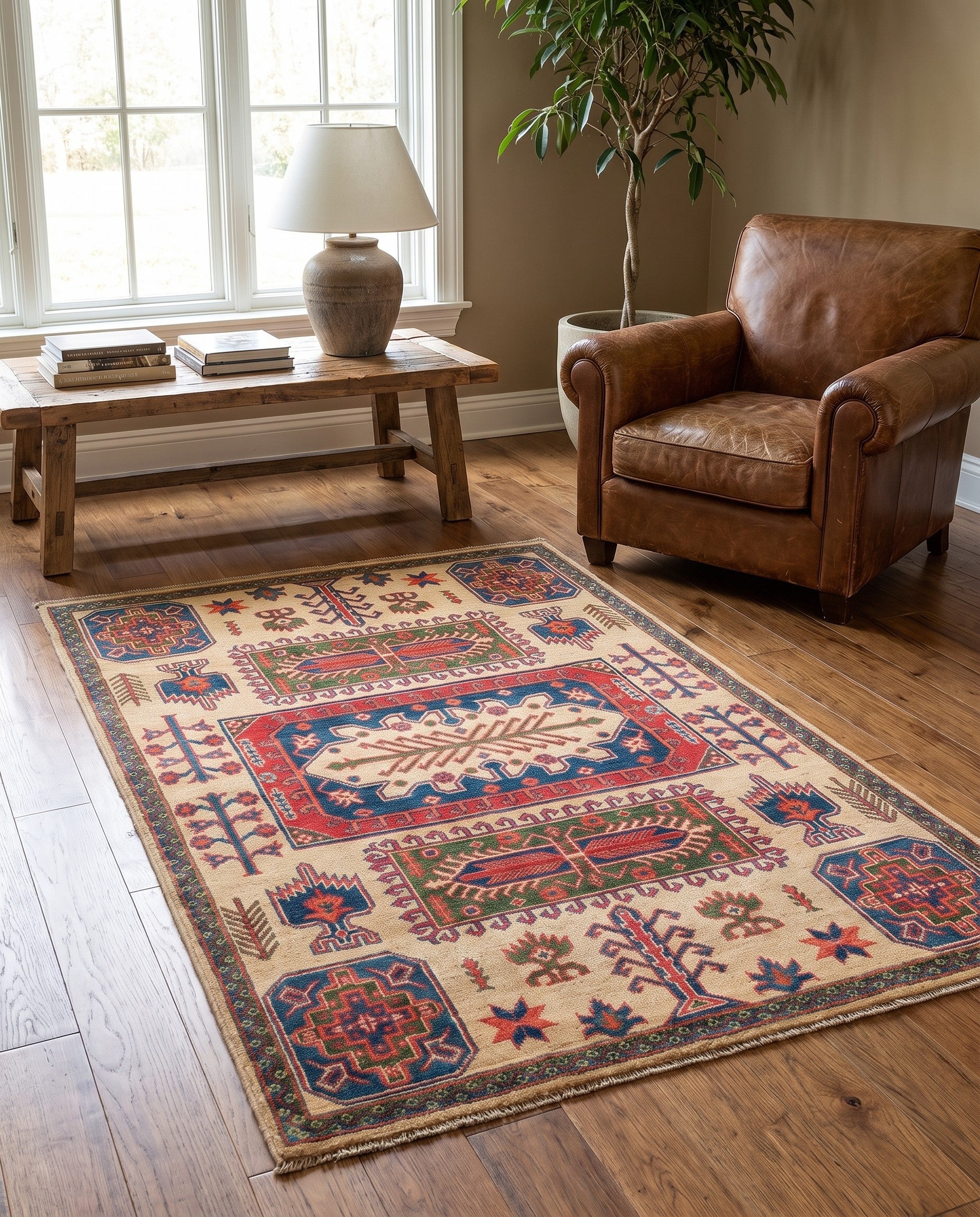 3' 11 x 6' Hand Knotted Kazak Rug