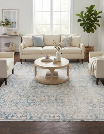 Light Blue Modern Classical Square Rug