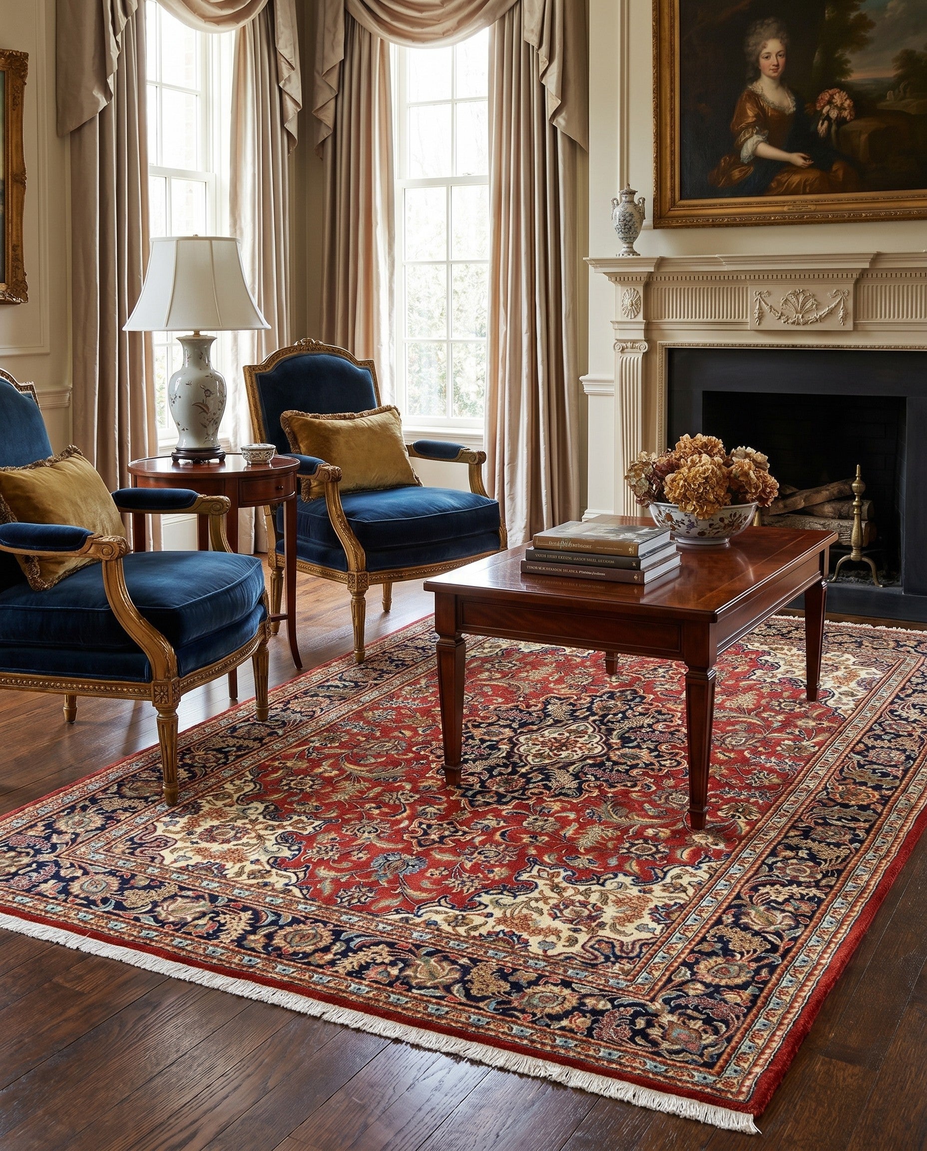 4' 8 x 6' 9 Hand Knotted Qom Persian Rug