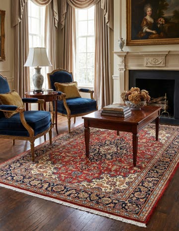 4' 8 x 6' 9 Hand Knotted Qom Persian Rug