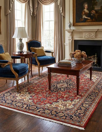 4' 8 x 6' 9 Hand Knotted Qom Persian Rug