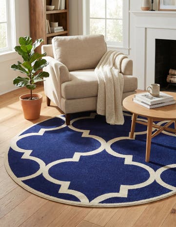 Navy Blue Lattice Round Rug
