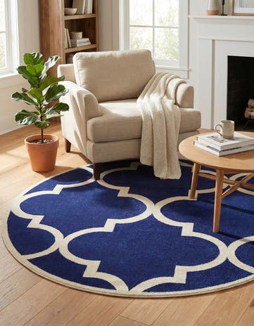 Navy Blue Lattice Round Rug