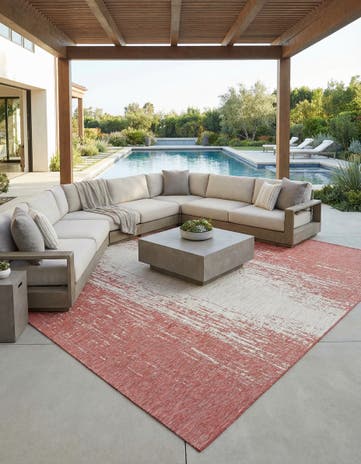 Rust Red Easy-Clean Modern Indoor / Outdoor Square Rug