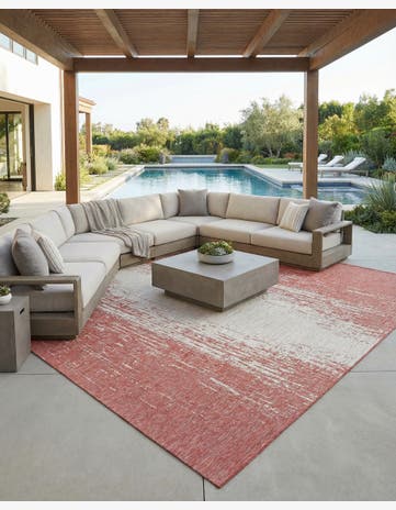 Rust Red Easy-Clean Modern Indoor / Outdoor Square Rug