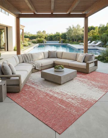 Rust Red Easy-Clean Modern Indoor / Outdoor Square Rug
