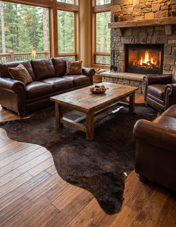 6' 3 x 6' 10 Cowhide Leather Square Rug