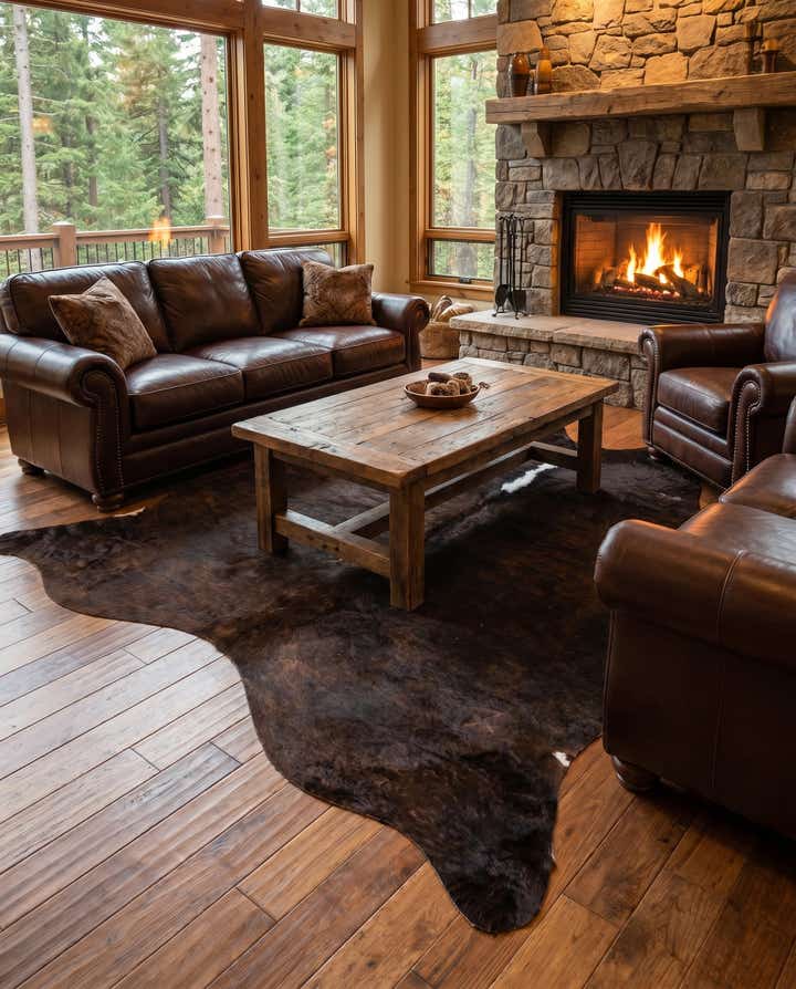 6' 3 x 6' 10 Cowhide Leather Square Rug