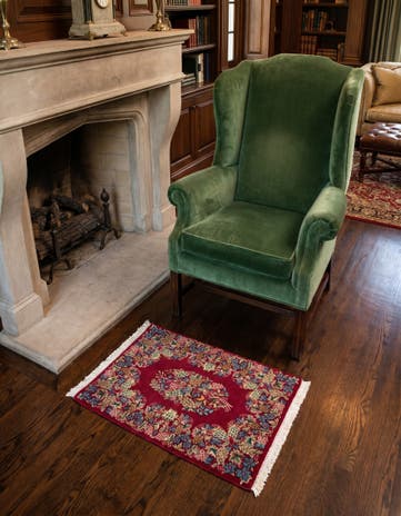 1' 8 x 2' 4 Hand Knotted Kerman Persian Square Rug