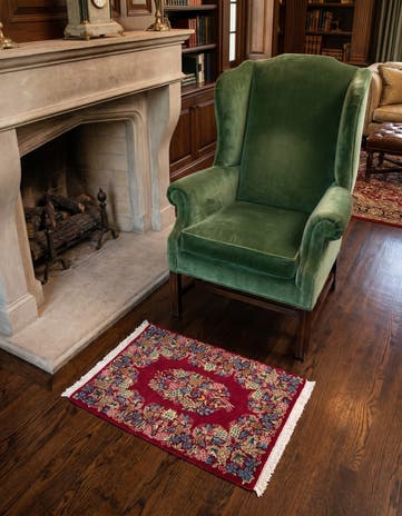 1' 8 x 2' 4 Hand Knotted Kerman Persian Square Rug
