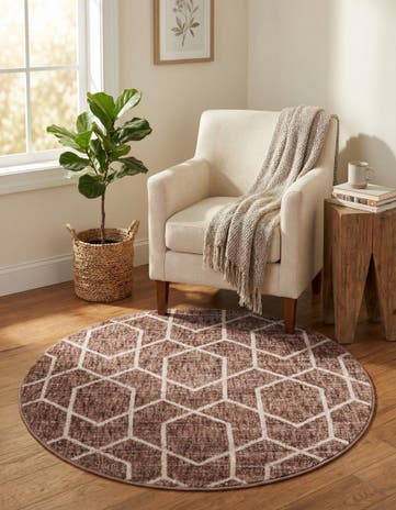 Dusty Rose Eco Trellis Round Rug