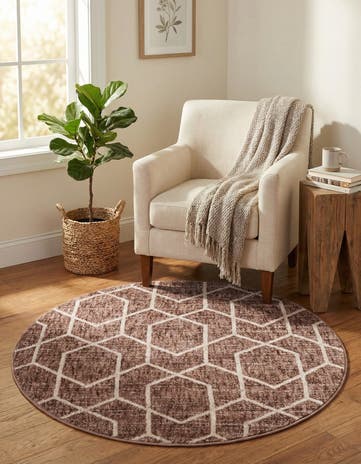 Dusty Rose Eco Trellis Round Rug