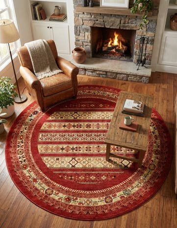 Rust Red Kashkuli Gabbeh Round Rug