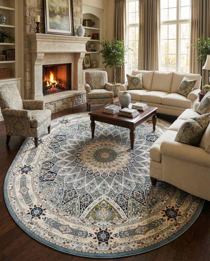 7' 10 x 10' Nain Design Oval Rug