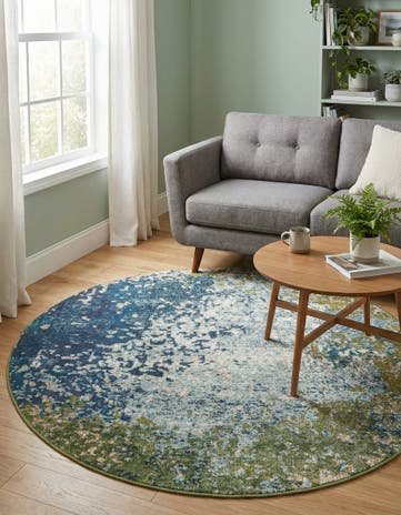Blue Washable Hyacinth Round Rug