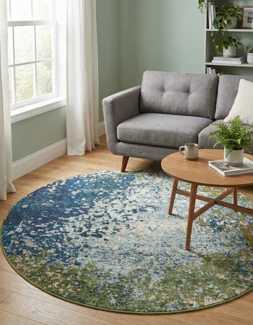 Blue Washable Hyacinth Round Rug