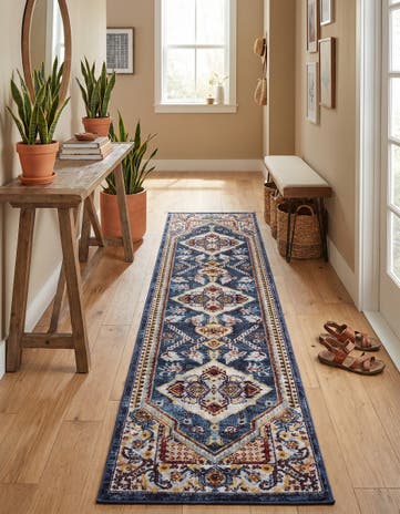 Navy Blue Kamala Washable Runner Rug