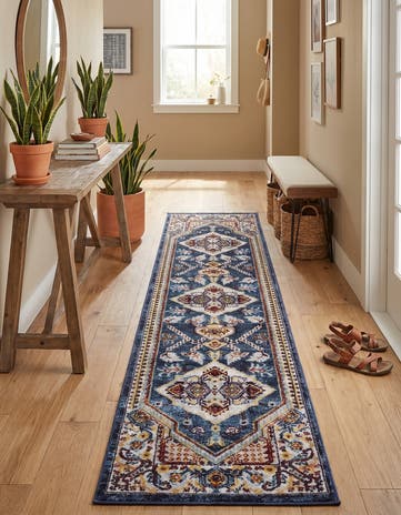 Navy Blue Kamala Washable Runner Rug