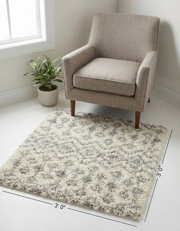 Ivory Moroccan Trellis Shag Square Rug