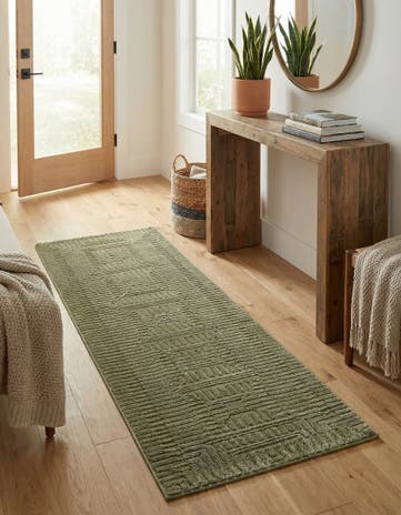 Vintage Army Green Textura Designer Runner Rug