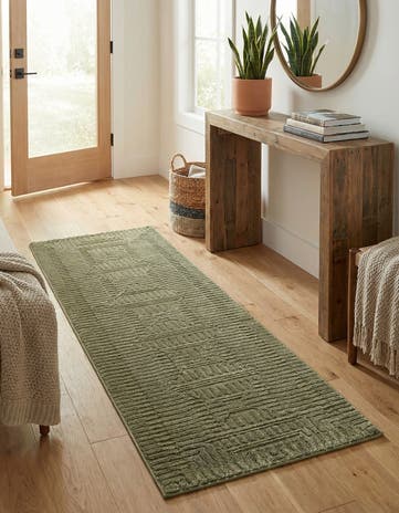 Vintage Army Green Textura Designer Runner Rug