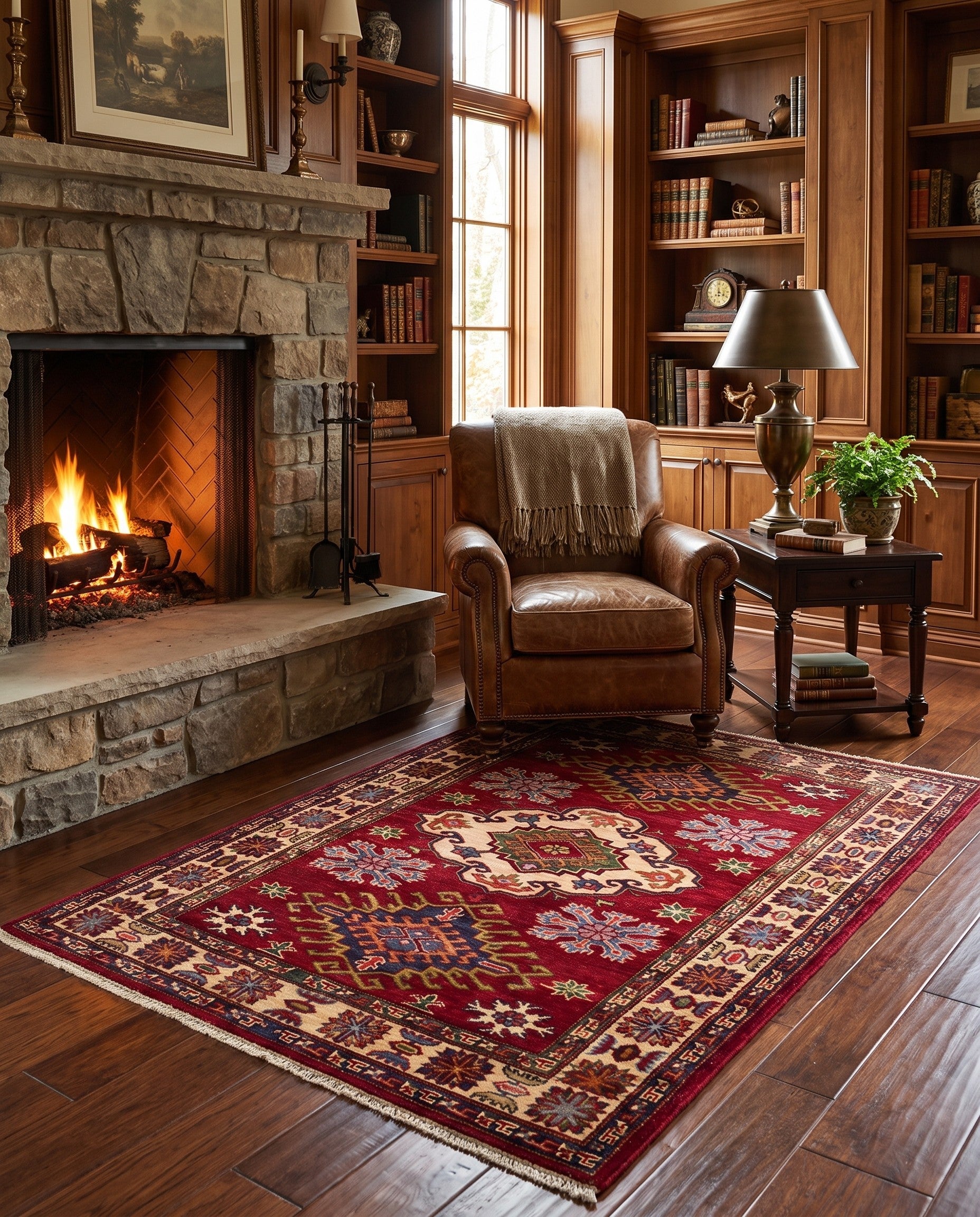 3' 4 x 4' 10 Hand Knotted Kazak Rug
