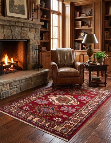 3' 4 x 4' 10 Hand Knotted Kazak Rug