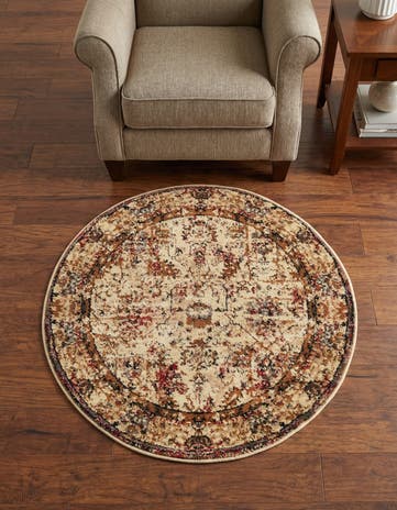 Beige Cream Saturn Round Rug