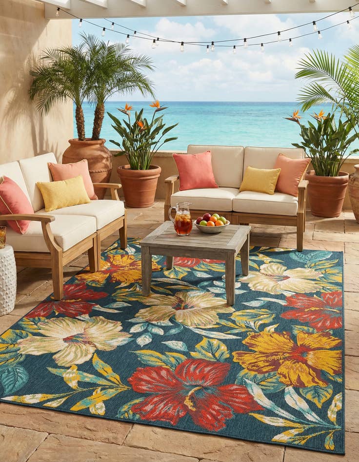 Detail image of 7' 10 x 11' Washable Coastal Indoor / Outdoor Rug