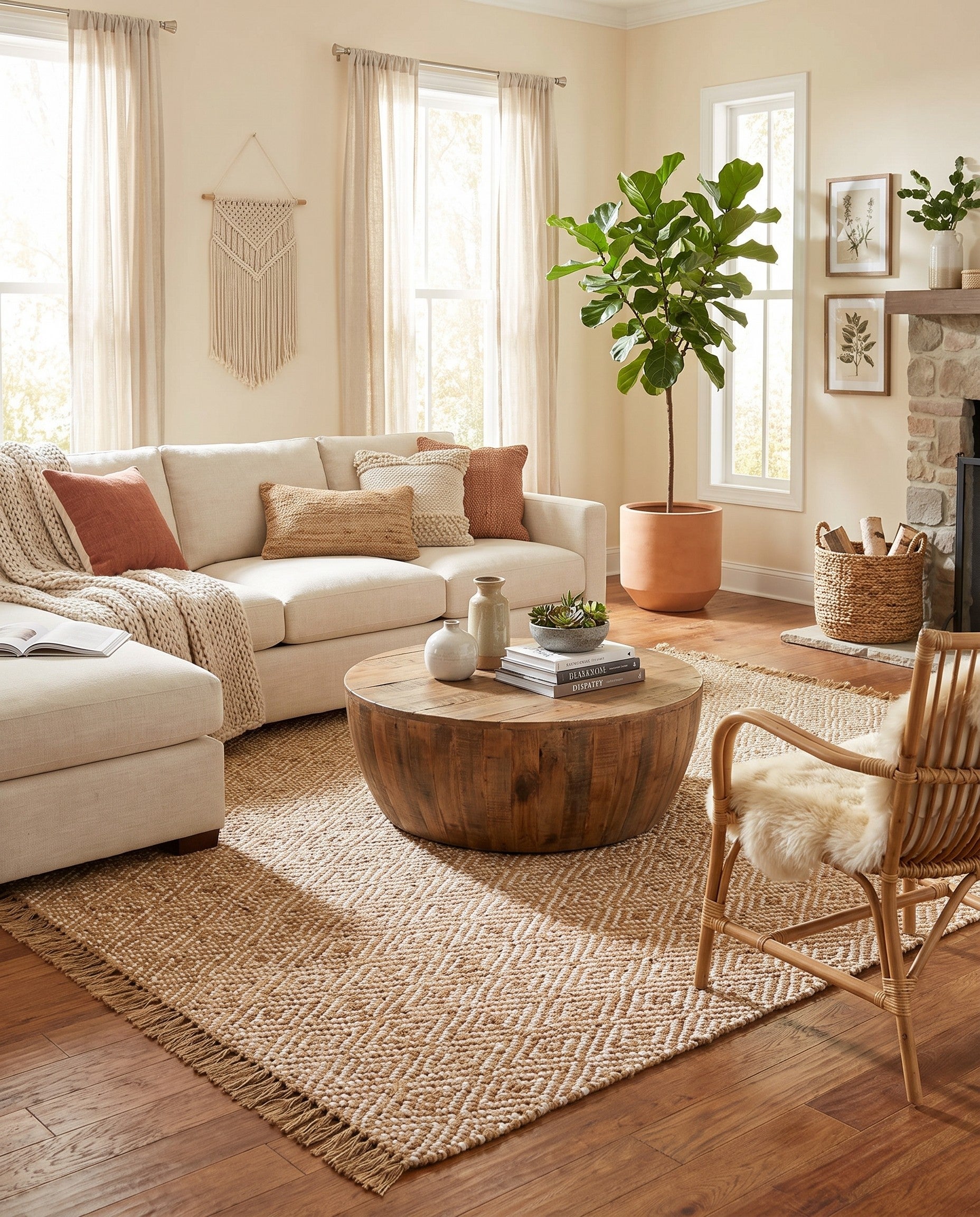 Natural Hand Woven Braided Jute Rug