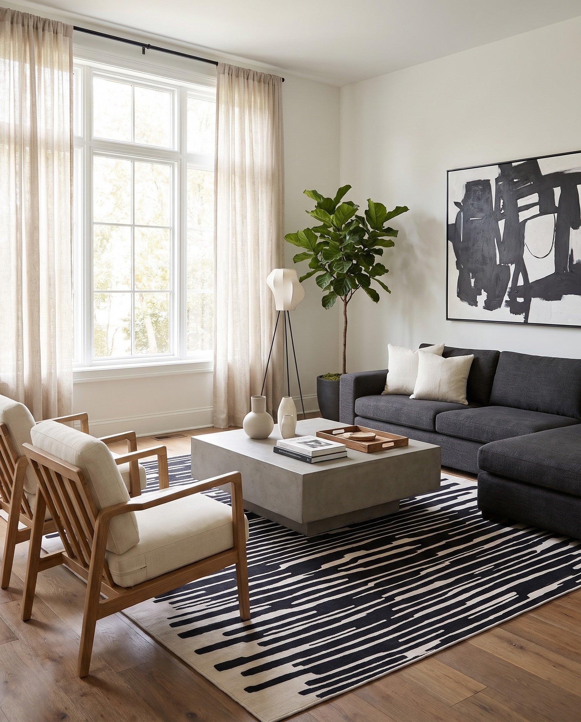 Black and Ivory Uptown Beekman Place Square Rug