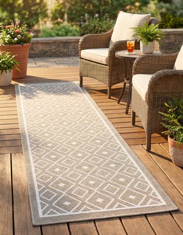 Gray Easy-Clean Lattice Indoor / Outdoor Runner Rug