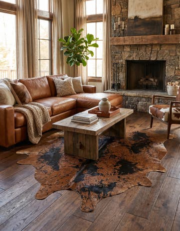 6' 8 x 6' 8 Cowhide Leather Square Rug