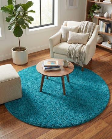  6' x 6' Solid Shag Round Rug